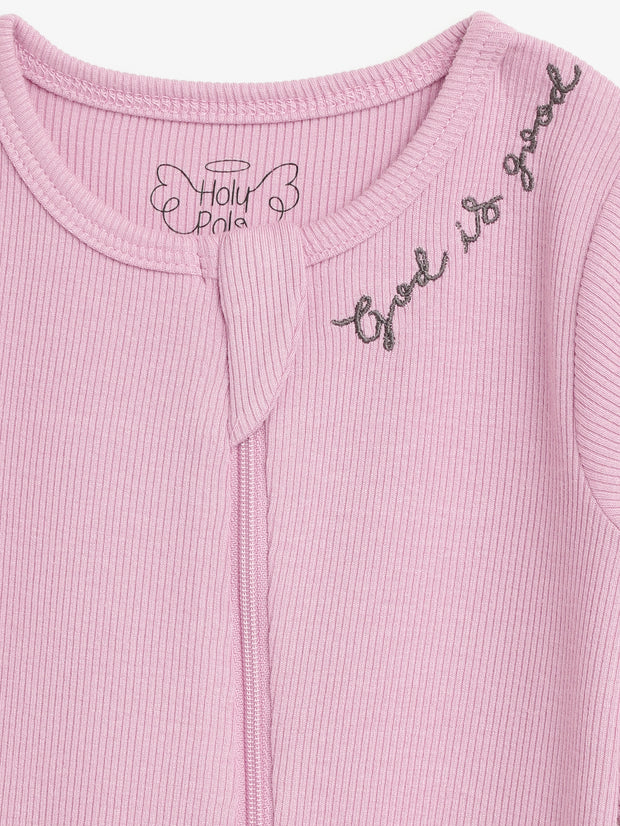 Solid Mauve PJ Footless Onesie Ribbed Cotton-Bamboo Blend