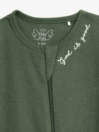 Solid Olive PJ Footed Onesie Ribbed Cotton/Bamboo Blend