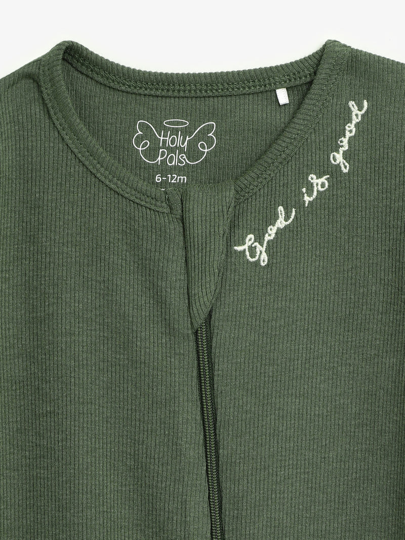 Solid Olive PJ Footed Onesie Ribbed Cotton/Bamboo Blend