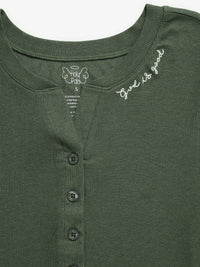 Solid Olive Womens Nightgown PJ Ribbed Cotton/Bamboo Blend