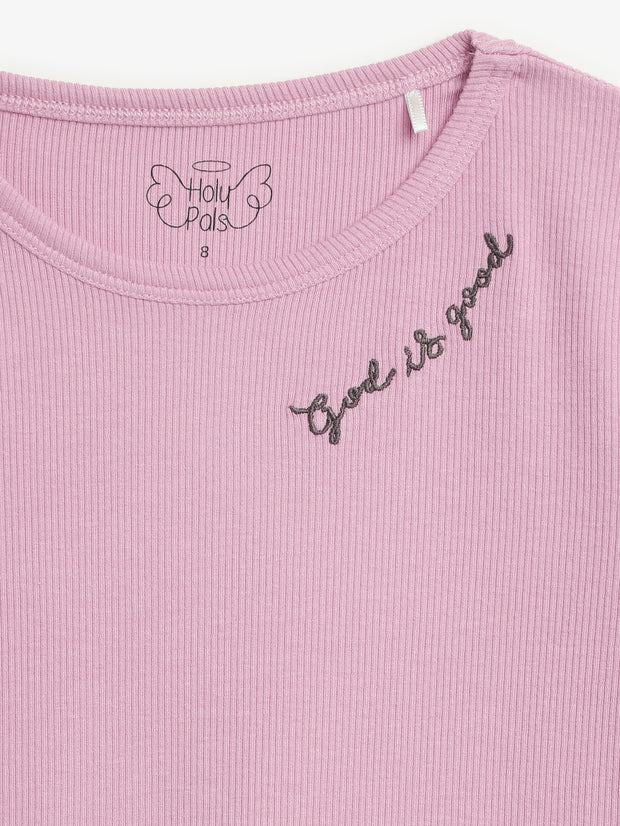 Solid Mauve PJ Long Sleeve Set Ribbed Cotton-Bamboo Blend