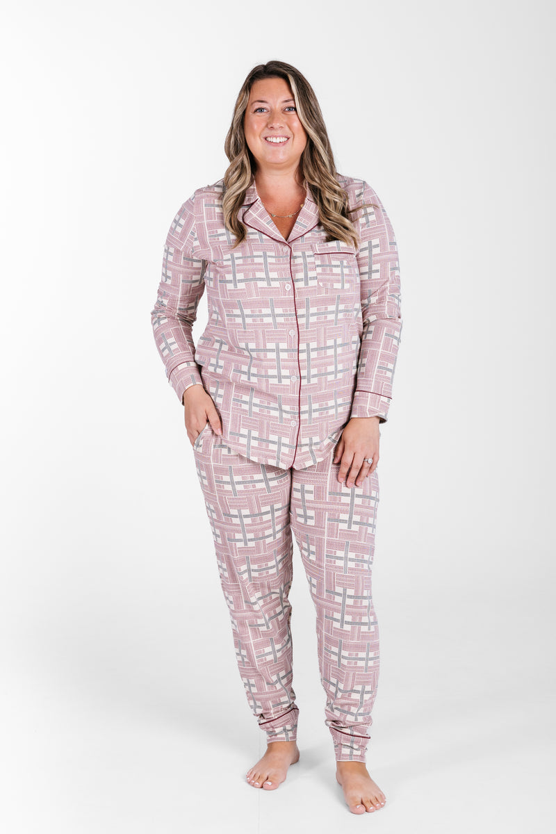 Prophecy Plaid Womens Notch Collar PJ Set Cotton