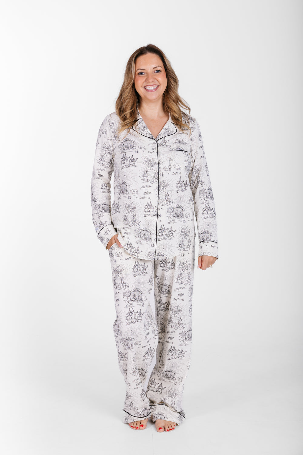 O Little Town of Bethlehem Womens Notch Collar PJ Set Cotton