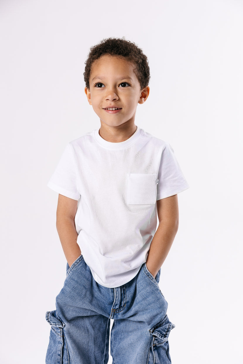 Kids White Prayer Pocket T-Shirt | Short Sleeve