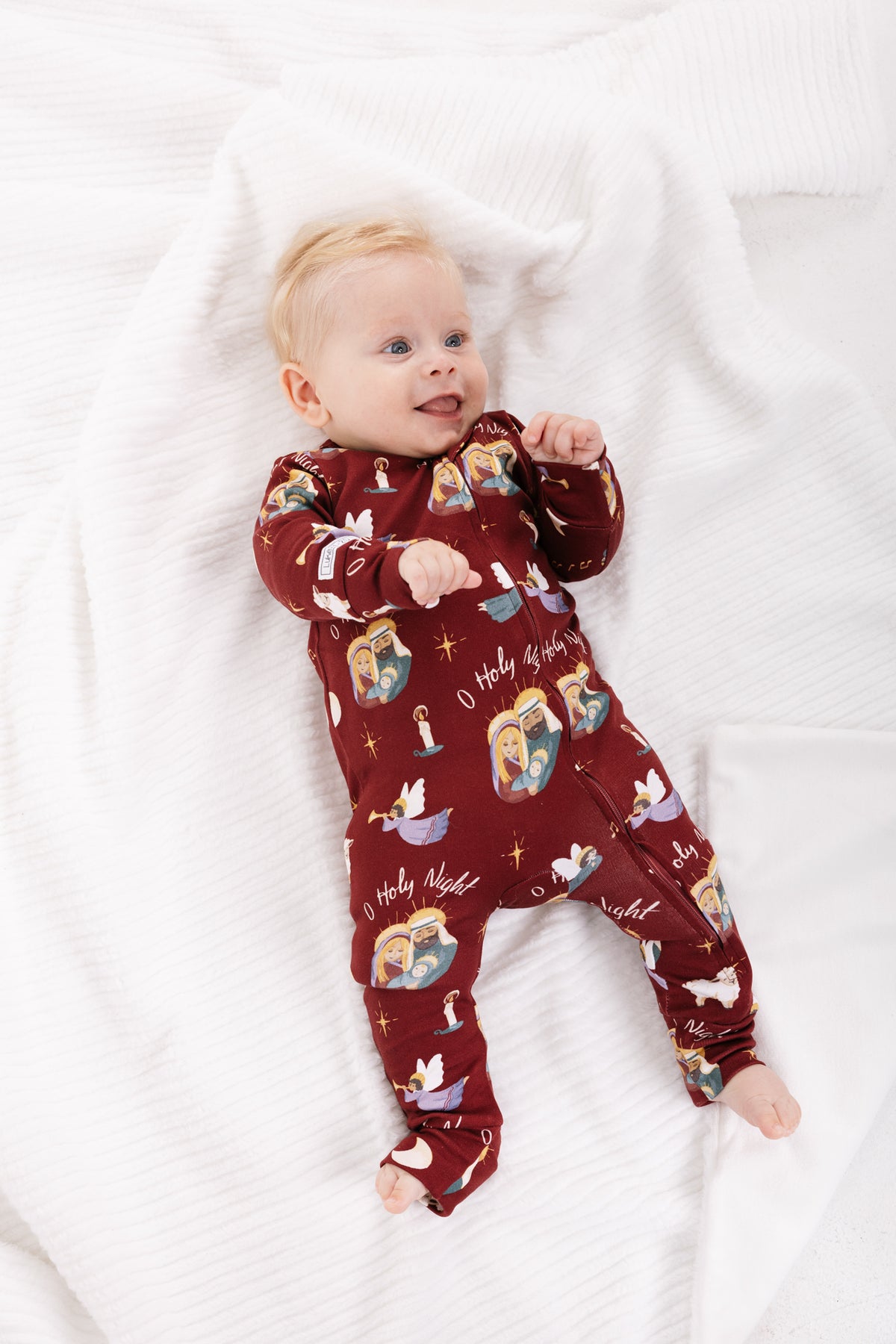 O Holy Night Burgundy Christmas PJ Footless Onesie Cotton