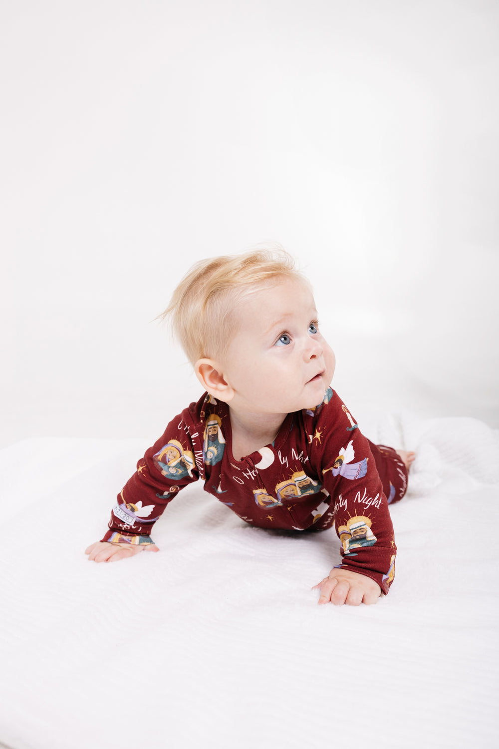 O Holy Night Burgundy Christmas PJ Footless Onesie Cotton