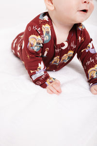 O Holy Night Burgundy Christmas PJ Footless Onesie Cotton