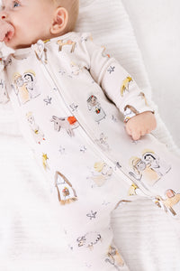 Away in a Manger Christmas PJ Footless Onesie Cotton