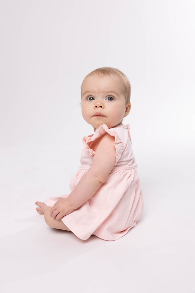 Baby Pink Prayer Pocket Twirl Dress Bodysuit | Short Sleeve