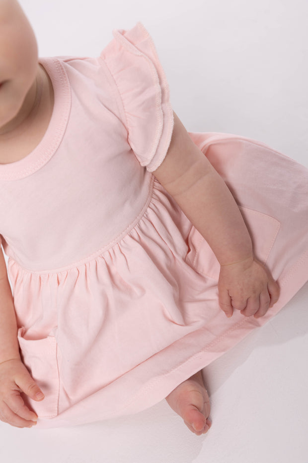 Baby Pink Prayer Pocket Twirl Dress Bodysuit | Short Sleeve