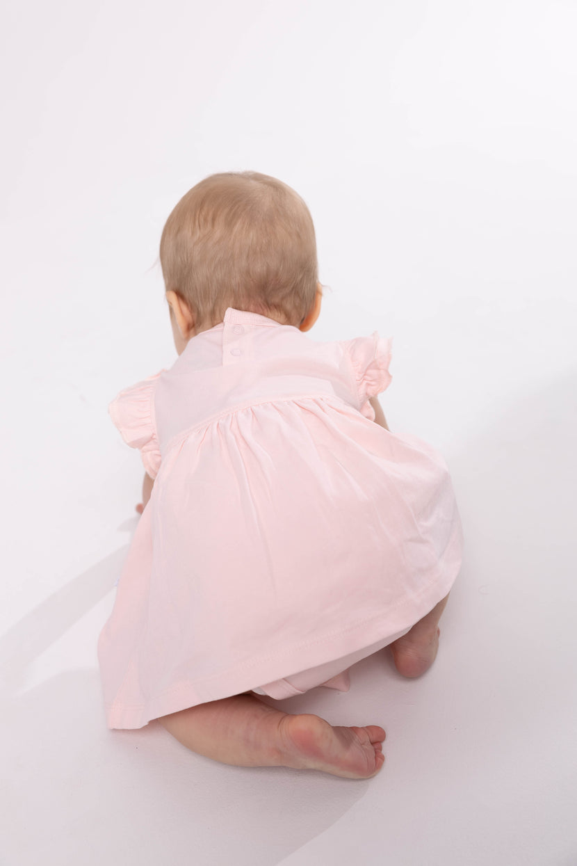 Baby Pink Prayer Pocket Twirl Dress Bodysuit | Short Sleeve