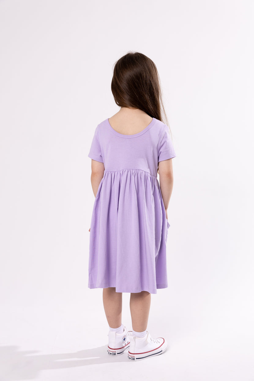 Kids Lilac Prayer Pocket Twirl Dress | Short Sleeve