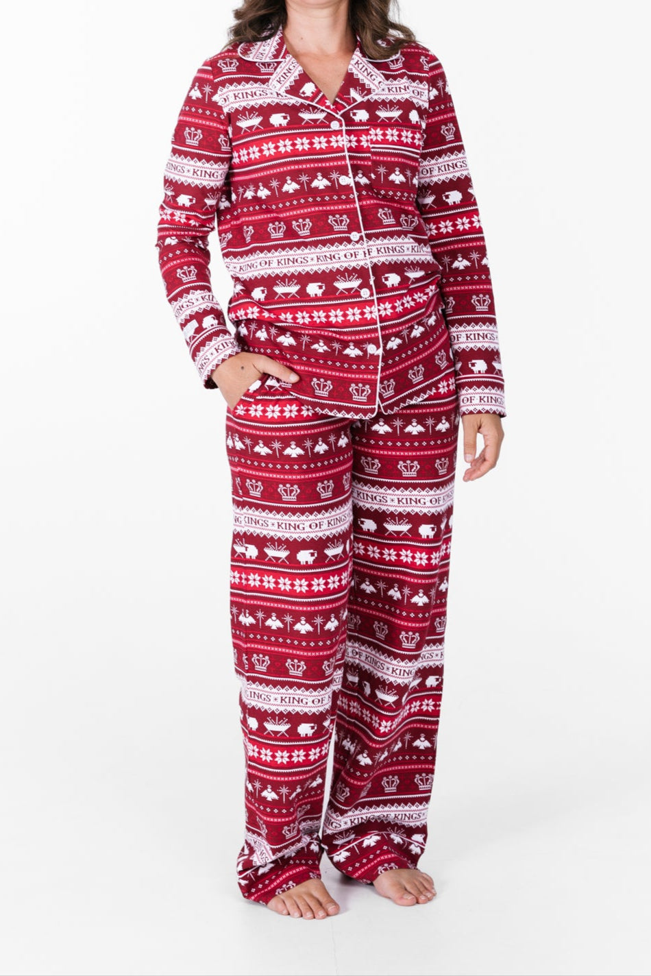 King of Kings Ruby Red Womens Notch Collar PJ Set Cotton