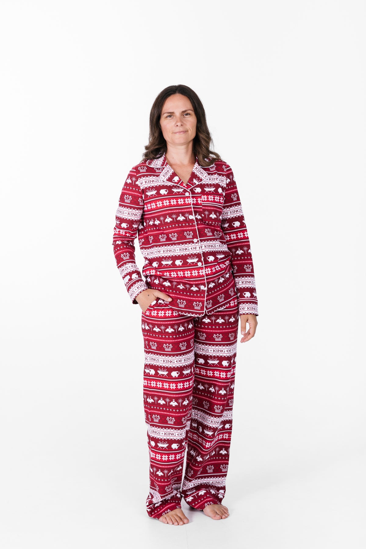 King of Kings Ruby Red Womens Notch Collar PJ Set Cotton