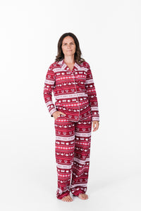 King of Kings Ruby Red Womens Notch Collar PJ Set Cotton