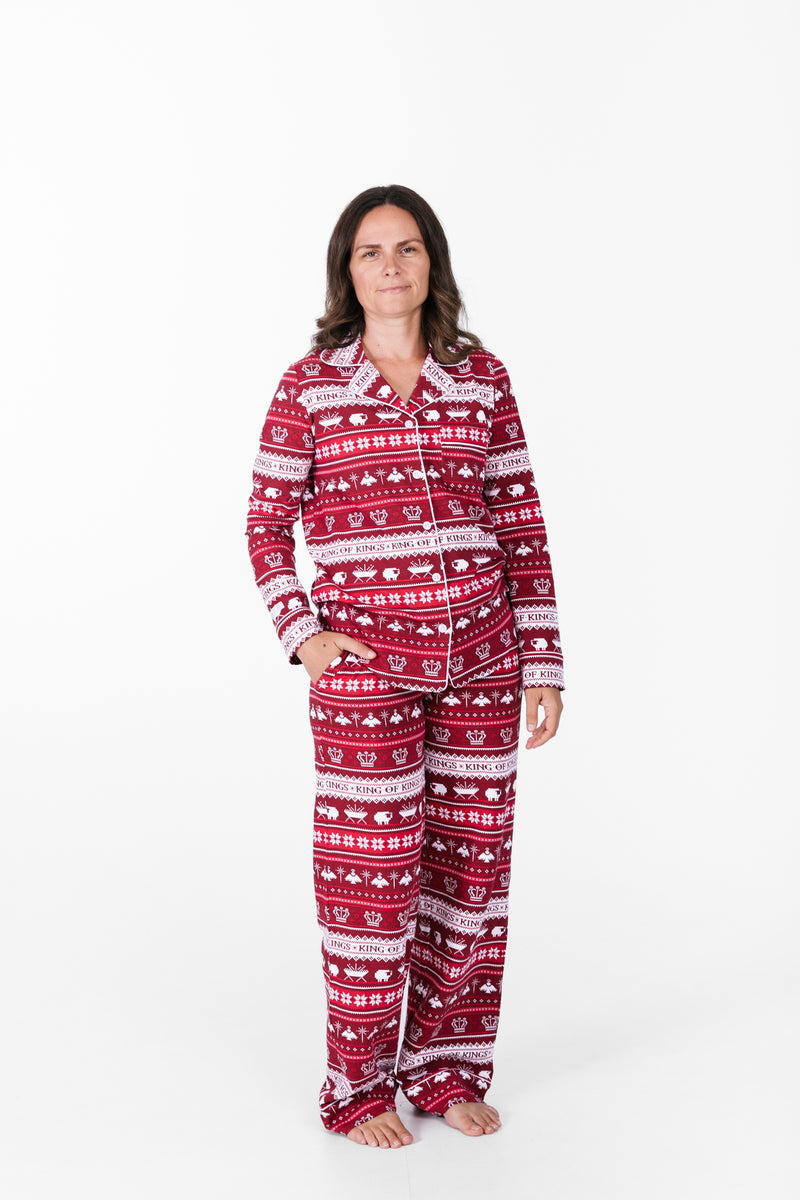 King of Kings Ruby Red Womens Notch Collar PJ Set Cotton