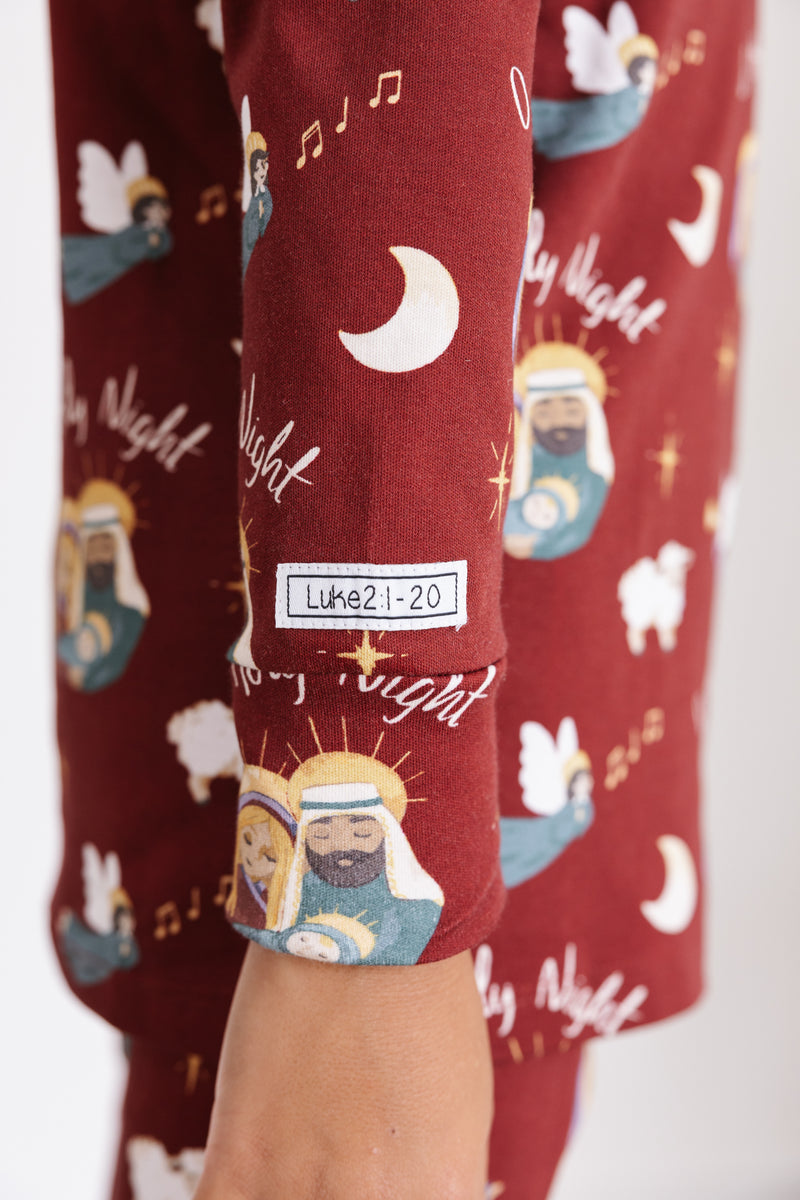 O Holy Night Burgundy Christmas PJ Long Sleeve Set Cotton