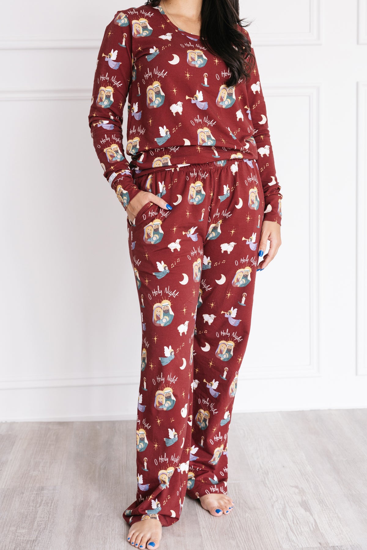 O Holy Night Burgundy Christmas Women's PJ Set Cotton