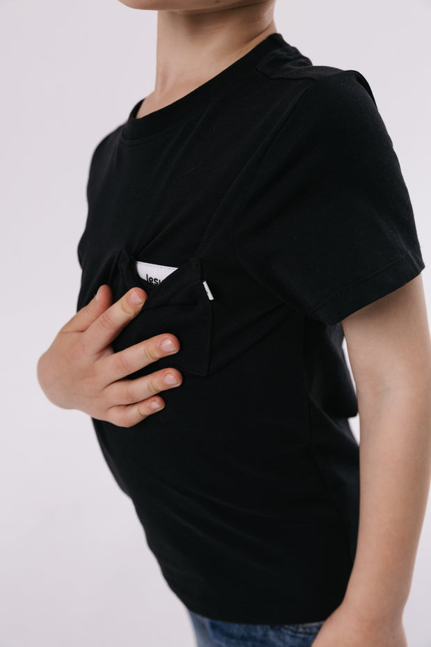 Kids Black Prayer Pocket T-Shirt | Short Sleeve