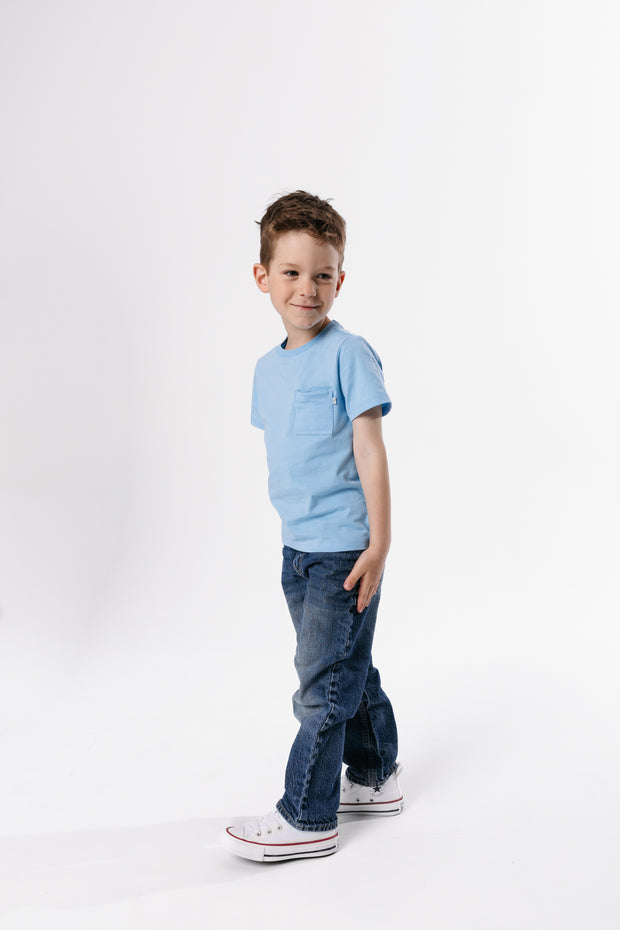 Kids Blue Prayer Pocket T-Shirt | Short Sleeve