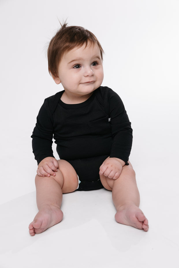 Baby Black Prayer Pocket Bodysuit | Long Sleeve