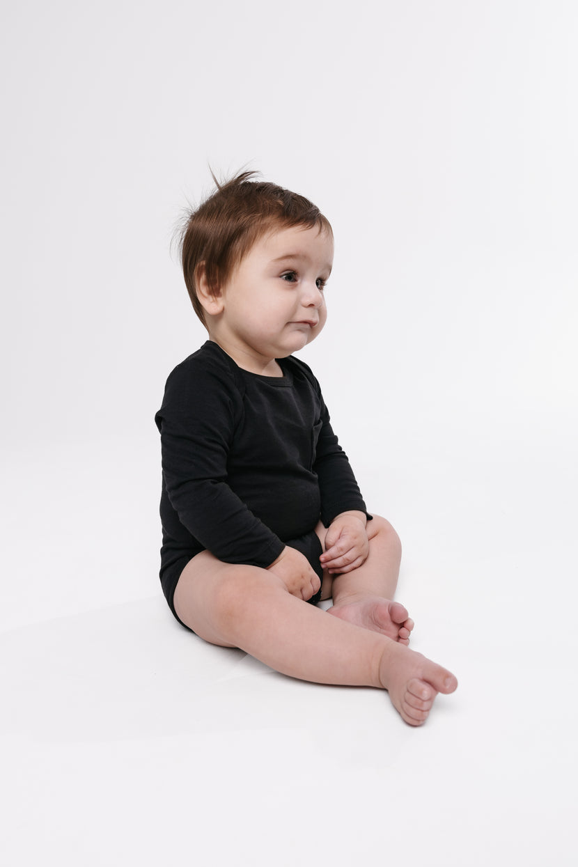 Baby Black Prayer Pocket Bodysuit | Long Sleeve
