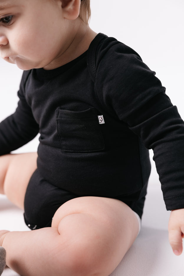 Baby Black Prayer Pocket Bodysuit | Long Sleeve