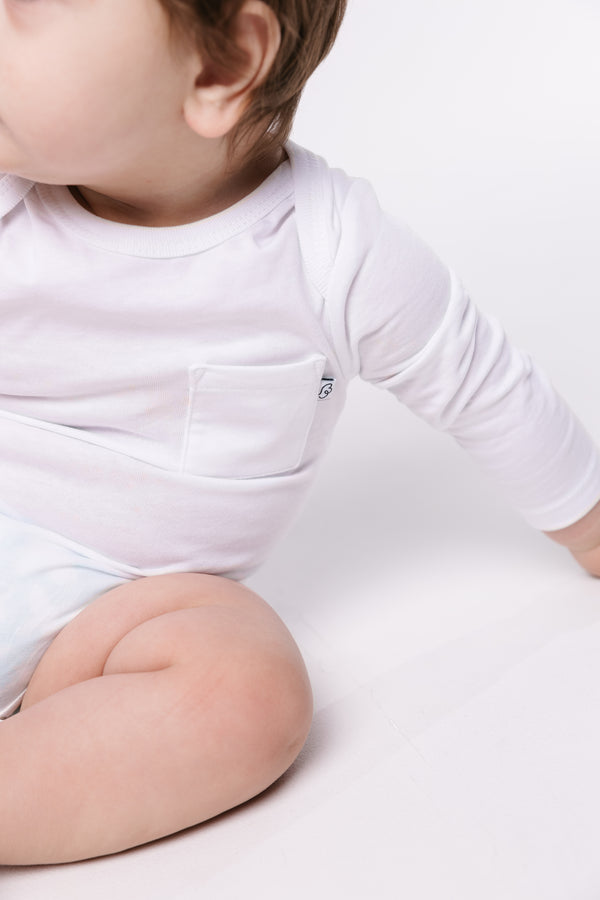 Baby & Toddler White Prayer Pocket Bodysuit | Long Sleeve
