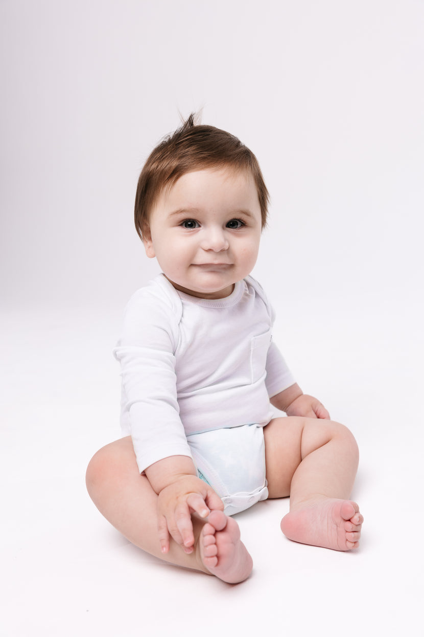 Baby White Prayer Pocket Bodysuit | Long Sleeve