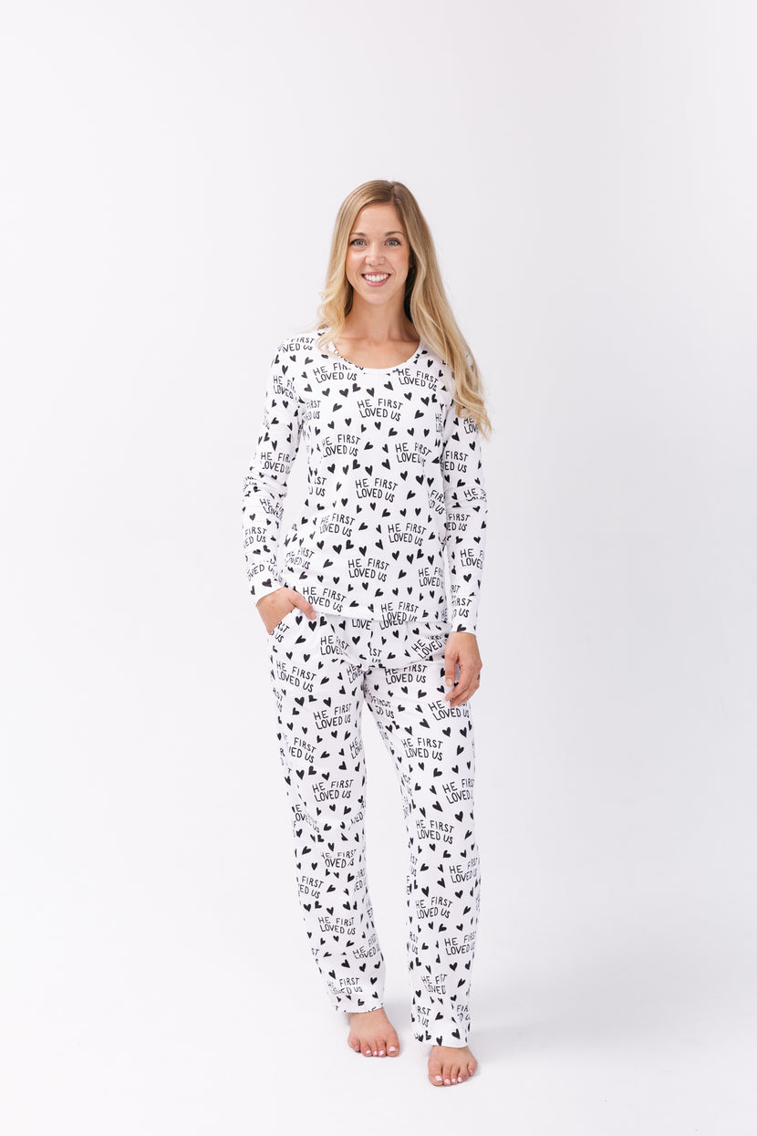 He First Loved Us Women's PJ Relaxed Set Cotton