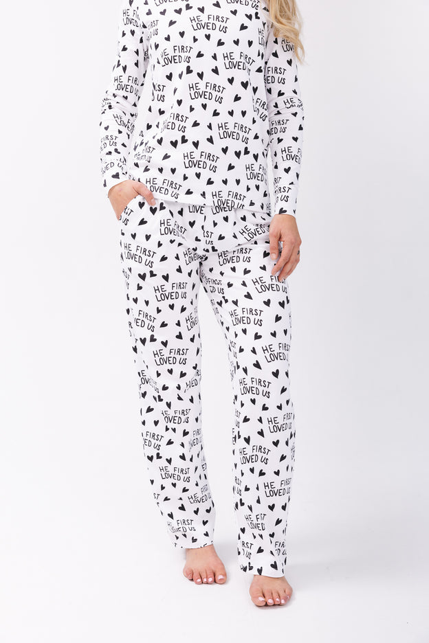 He First Loved Us Women's PJ Relaxed Set Cotton
