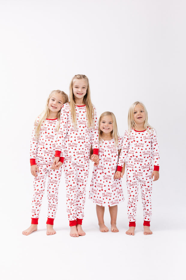 He First Loved Us Red PJ Long Sleeve Set Cotton