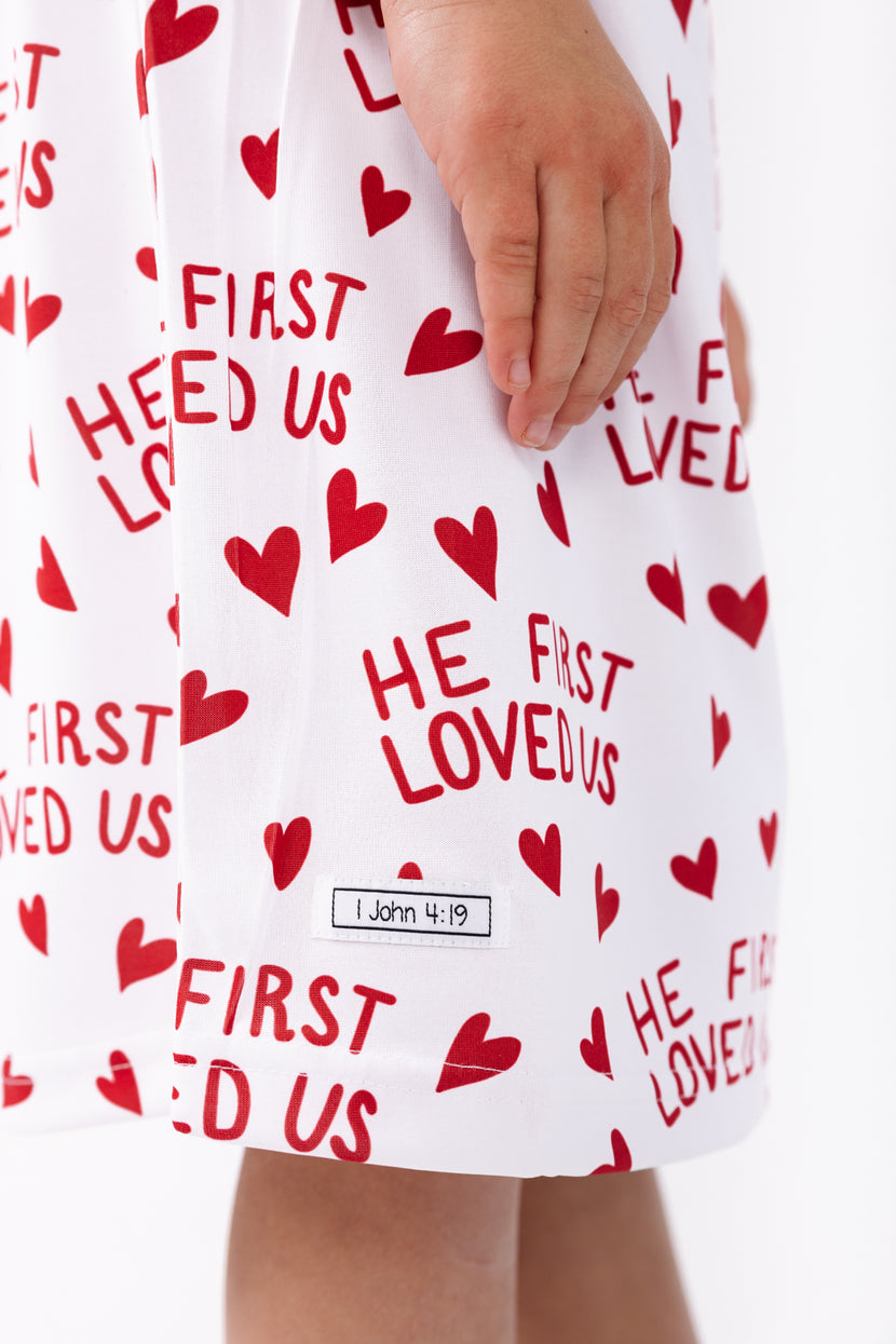 He First Loved Us Red PJ Girls Nightgown Polyester