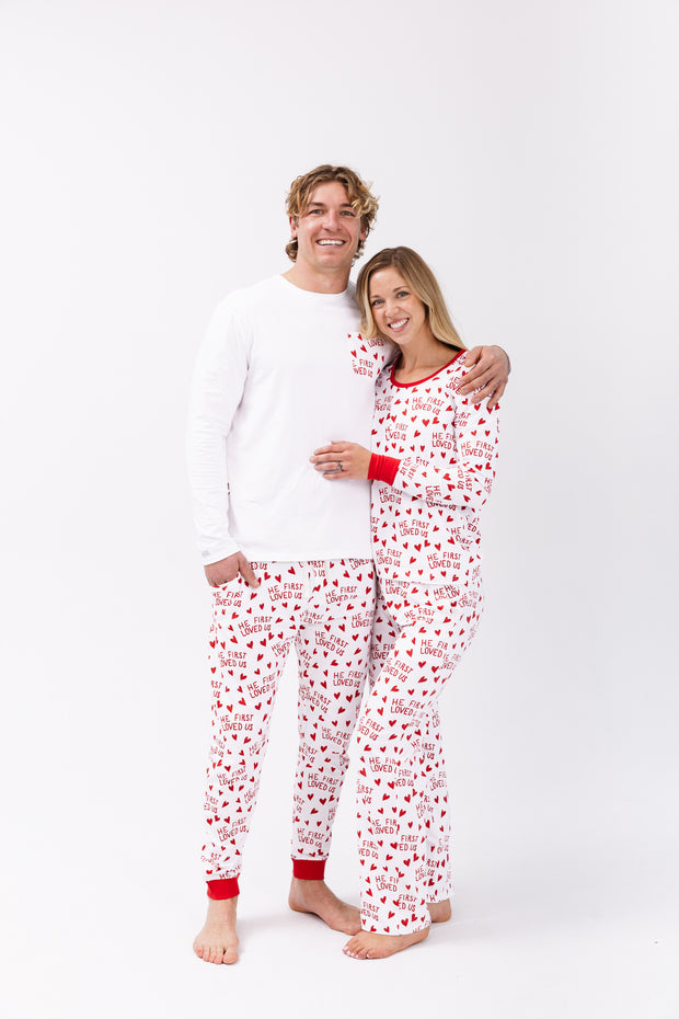 He First Loved Us Red Women's PJ Relaxed Set Cotton