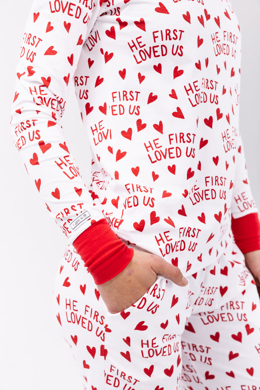 He First Loved Us Red Women's PJ Relaxed Set Cotton