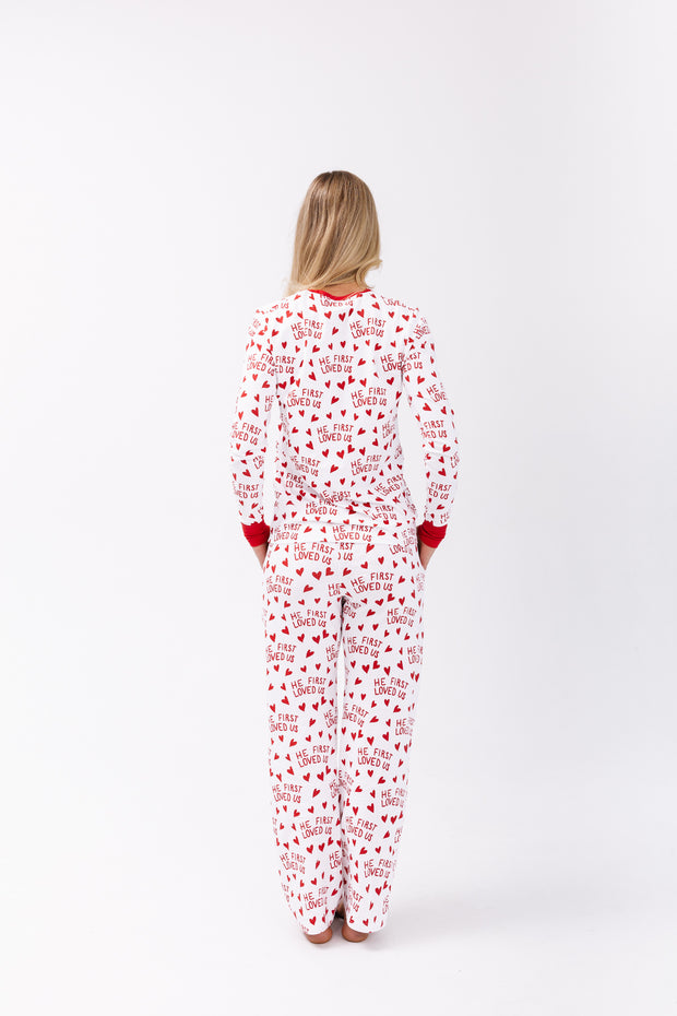 He First Loved Us Red Women's PJ Relaxed Set Cotton