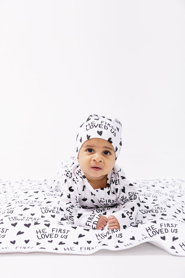 He First Loved Us PJ Footed Onesie Cotton