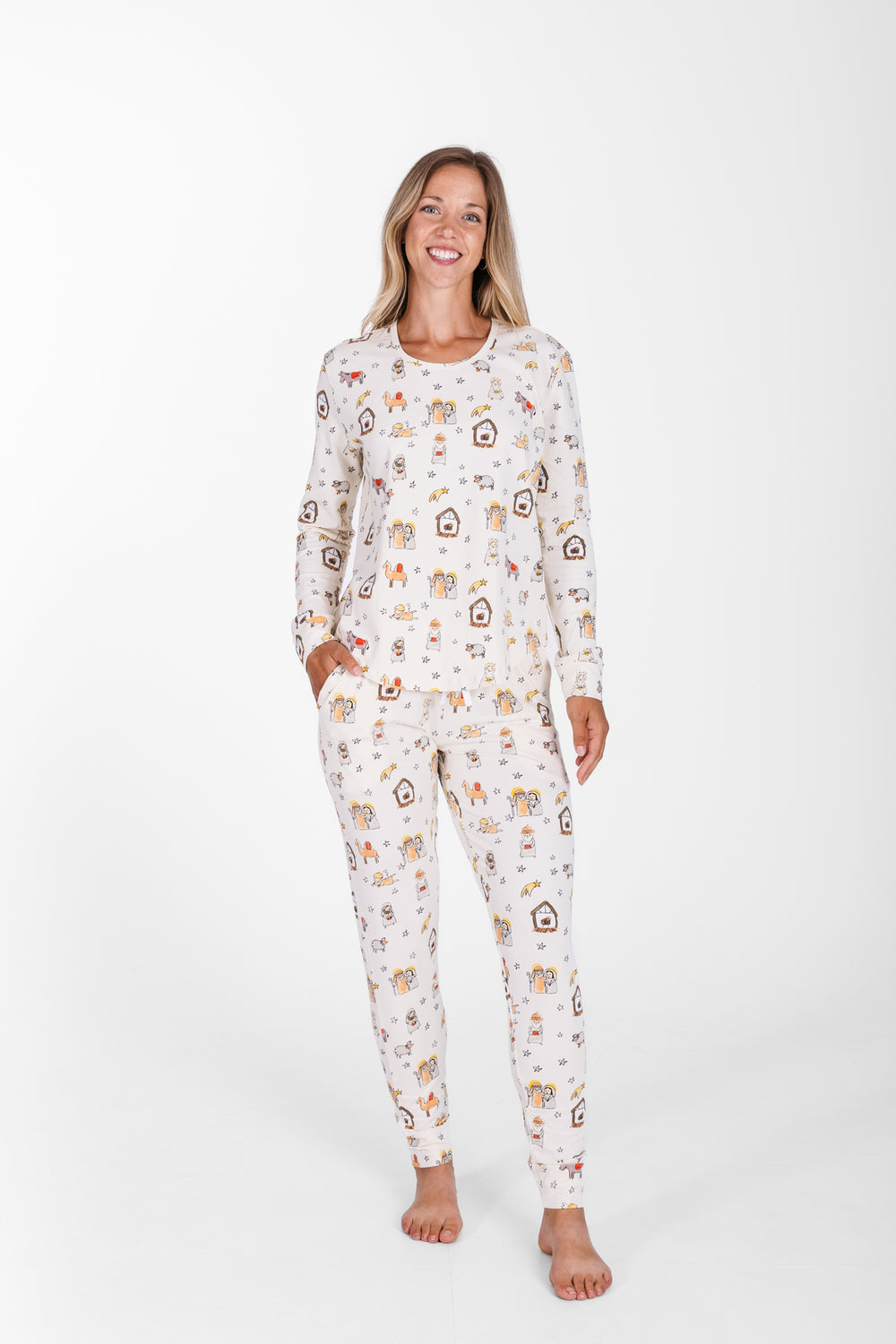 Away in a Manger Womens Jogger PJ Set Cotton