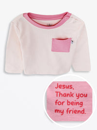 Pink Prayer Pocket Long Sleeve T-Shirt Cotton