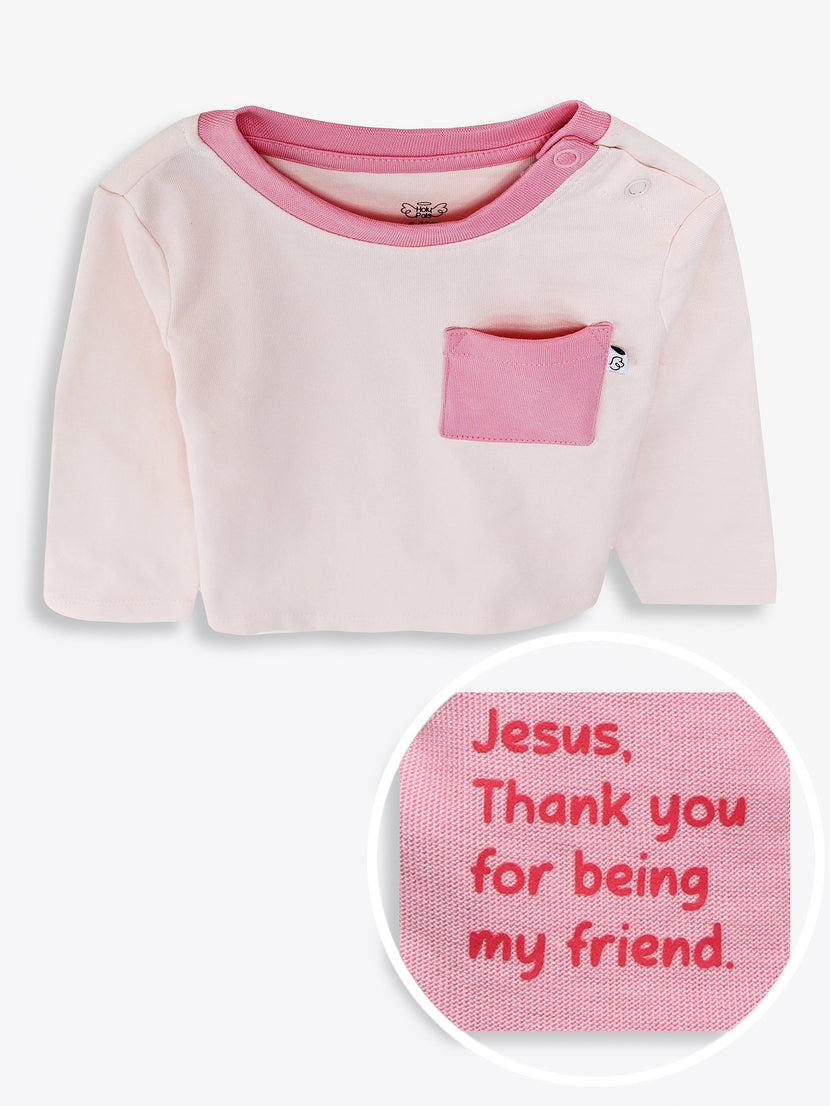 Kids Pink Prayer Pocket T-Shirt | Long Sleeve