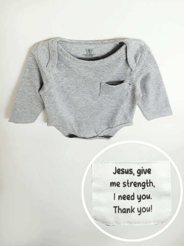 Baby Heather Gray Prayer Pocket Bodysuit | Long Sleeve