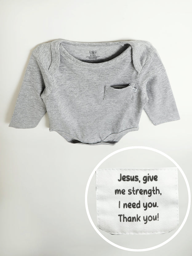 Baby Heather Gray Prayer Pocket Bodysuit | Long Sleeve