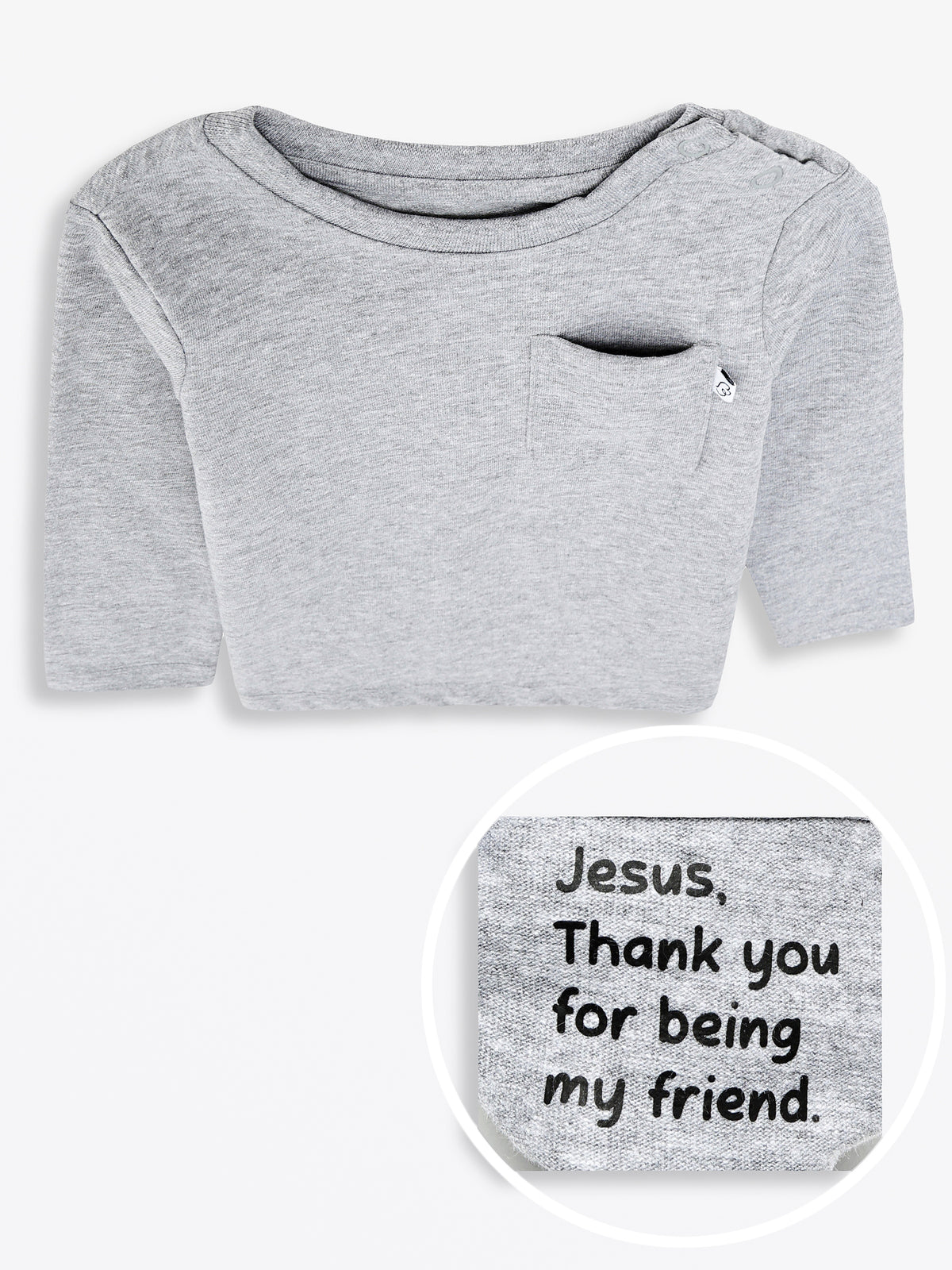 Baby Heather Gray Prayer Pocket T-Shirt Cotton | Long Sleeve