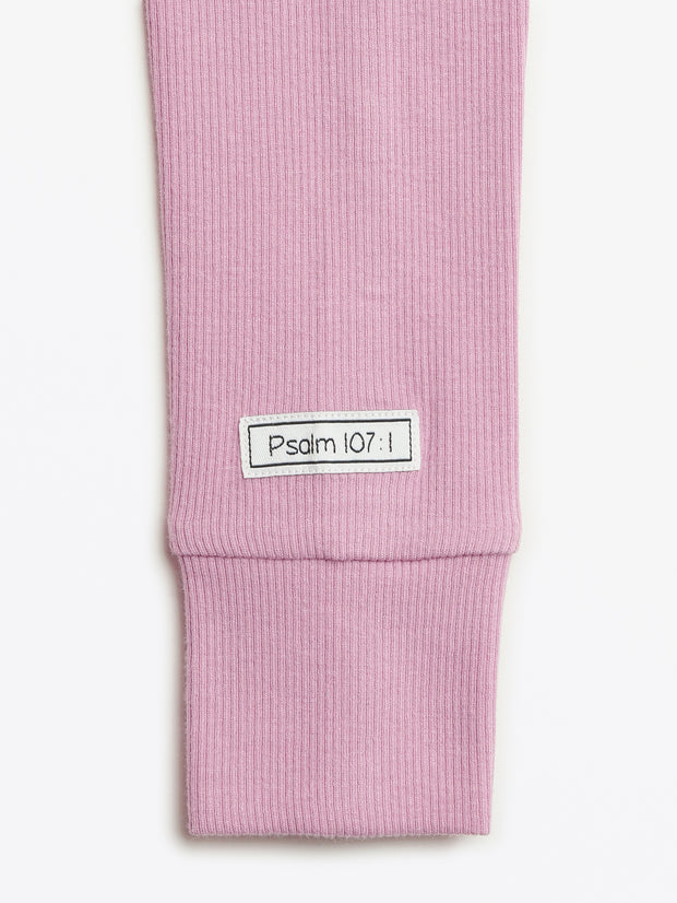 Solid Mauve PJ Long Sleeve Set Ribbed Cotton-Bamboo Blend