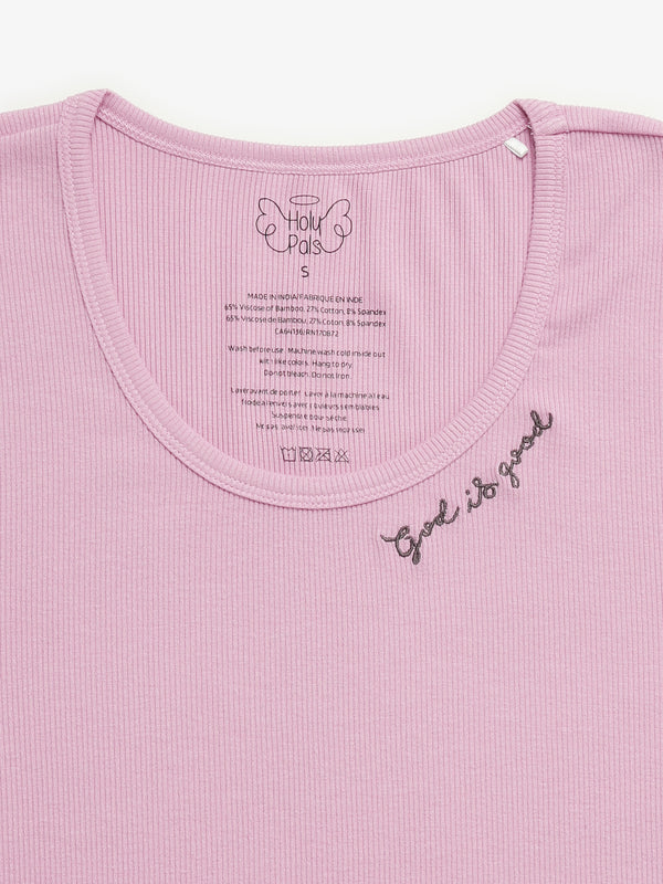 Solid Mauve Womens PJ Jogger Set Ribbed Cotton-Bamboo Blend