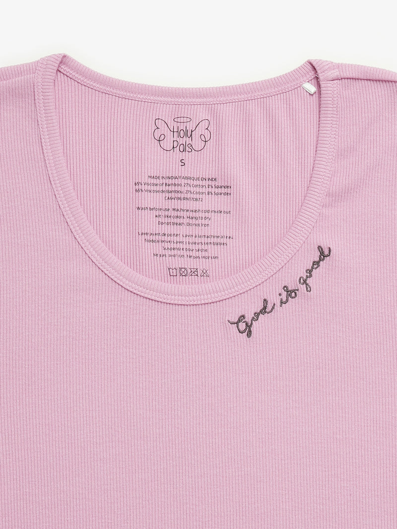 Solid Mauve Womens PJ Jogger Set Ribbed Cotton/Bamboo Blend