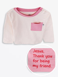 Baby Pink Prayer Pocket T-Shirt Cotton | Long Sleeve