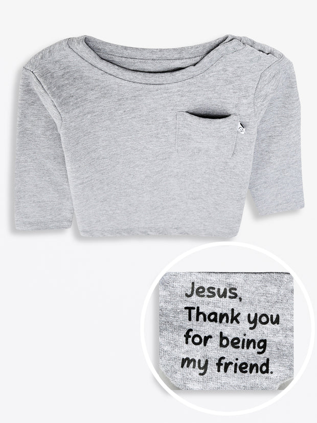 Kids Heather Gray Prayer Pocket T-Shirt | Long Sleeve