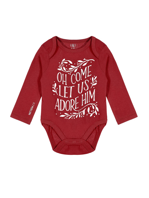 Baby Let Us Adore Him Bodysuit Cotton | Long Sleeve