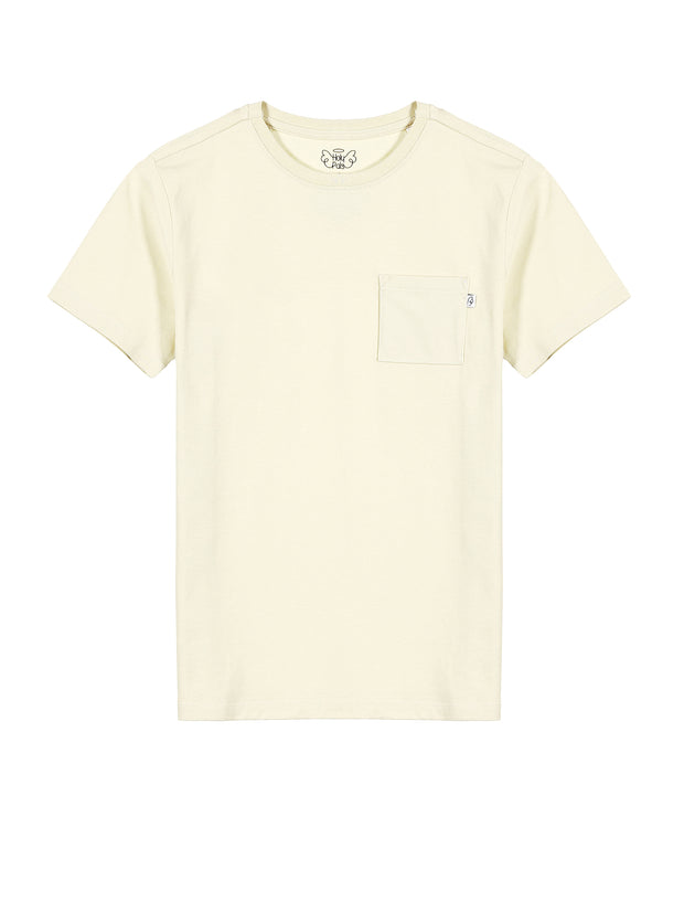 Kids Solid Beige Prayer Pocket T-Shirt Cotton | Short Sleeve